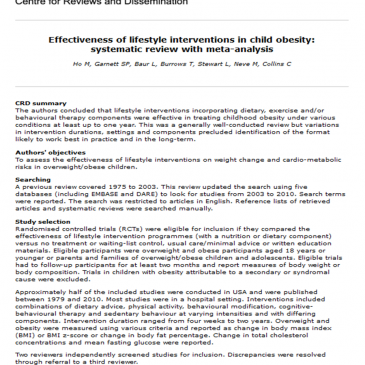Efectividad de las intervenciones de estilos de vida en la obesidad infantil: revisión sistemática con metaanálisis: lectura crítica DARE